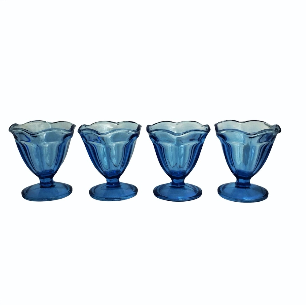 4 Anchor Hocking Blue Tulip Glass Ice Cream Sherbet Parfait Dishes